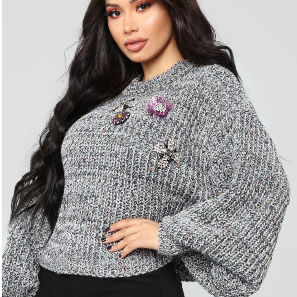 Grey multi bubble sleeve sweater